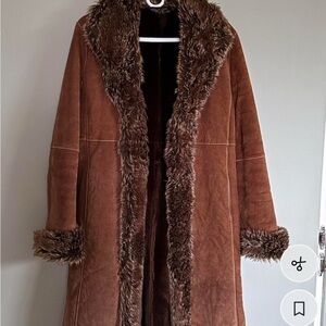 Wilsons Leather Brown Teddy Jacket with Faux Fur Trim